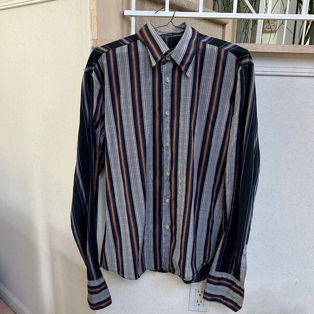 Energie Men's Striped Shirt - Navy and Tan